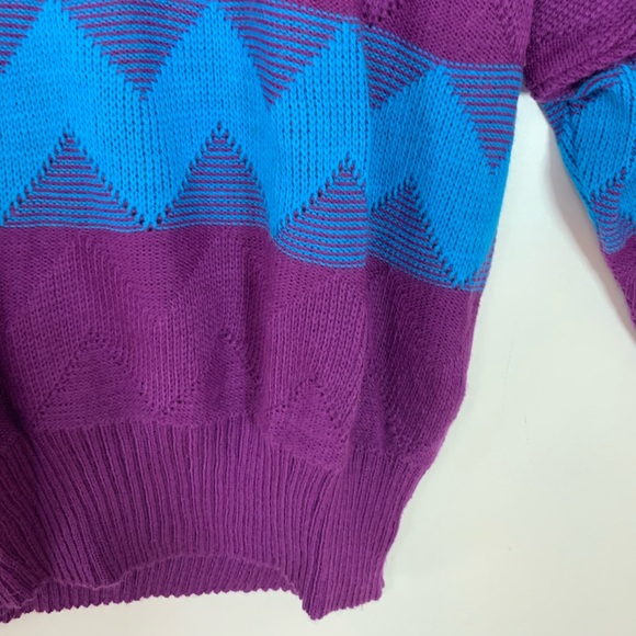 VTG Express Knit Zig Zag Grandpa Sweater Size Large Bright Retro Statement Cozy - Picture 8 of 15